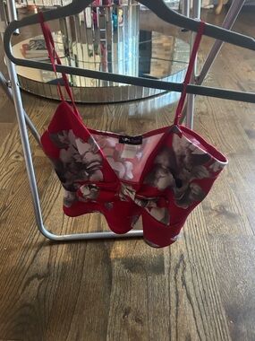 Angie Red Floral Satin Bandeau Bralette